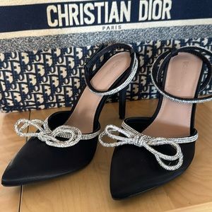 BCBG Generation  black satin rhinestone bow pumps - size 9